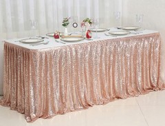 6ft Rose Gold Sequin Table Skirt Rectangle Round Table Cover for Party Wedding