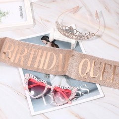 3Pcs Women’s Birthday Accessory Set Heart Glasses Glitter Shoulder Strap & Crown