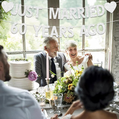60Th Wedding Anniversary Party Banner Decorations, Silver Glitter Just Marrie…