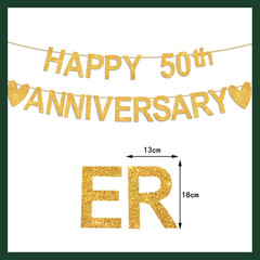 Happy 50Th Anniversary Banner, Gold Glitter 50Th Wedding Anniversary 50 Years Lo