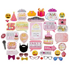 Quinceanera Photo Booth Props – 41-pc Photobooth Kit with 8 x 10-Inch Sign, 6…