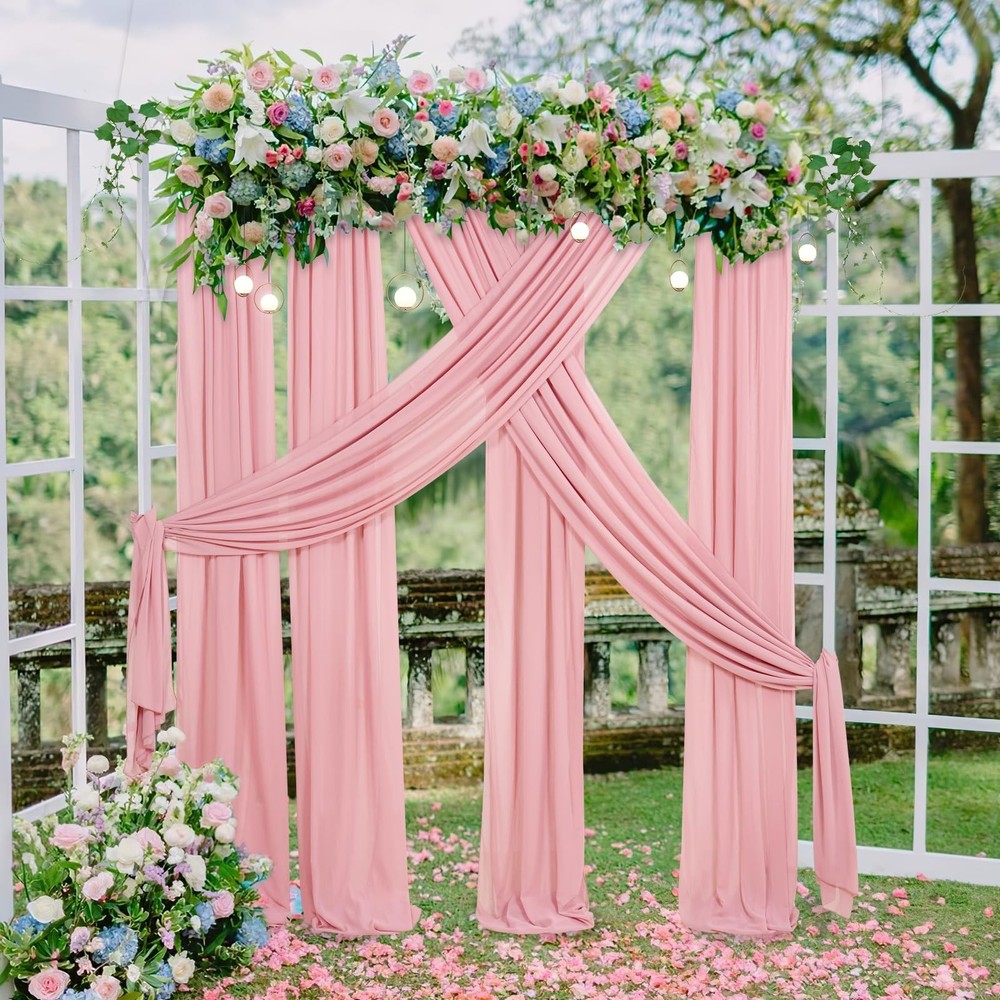 6 Panels Dusty Rose Wedding Arch Drapes Fabric 6 Yards Chiffon Drapery Sheer