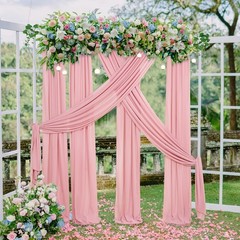 6 Panels Dusty Rose Wedding Arch Drapes Fabric 6 Yards Chiffon Drapery Sheer