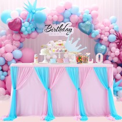 9ft Pink and Blue Gender Reveal Table Skirt for Baby Shower Boy or Girl Tulle…