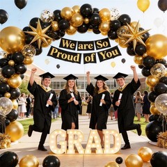 Black Gold Balloon Arch Kit for 2026 Graduation & Parties