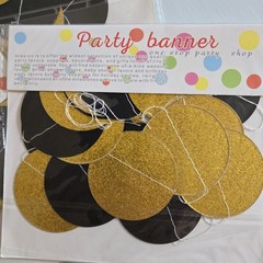 Black And Gold Round Circle Party Garland Banner. New