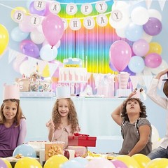 3 Pack Backdrop Pastel Rainbow Foil Fringe Backdrop Curtains Dance Party Deco…