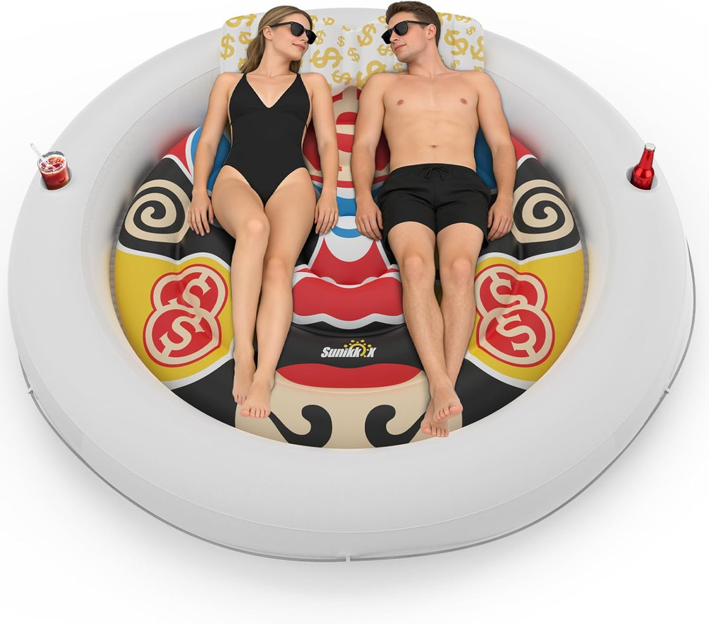 73″ Inflatable Tanning Pool Float with Cup Holders & Pillow for Adults