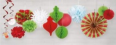 Party decoration bulk- Hanging Puff Balls and Fans 16 piece bundle – NEW