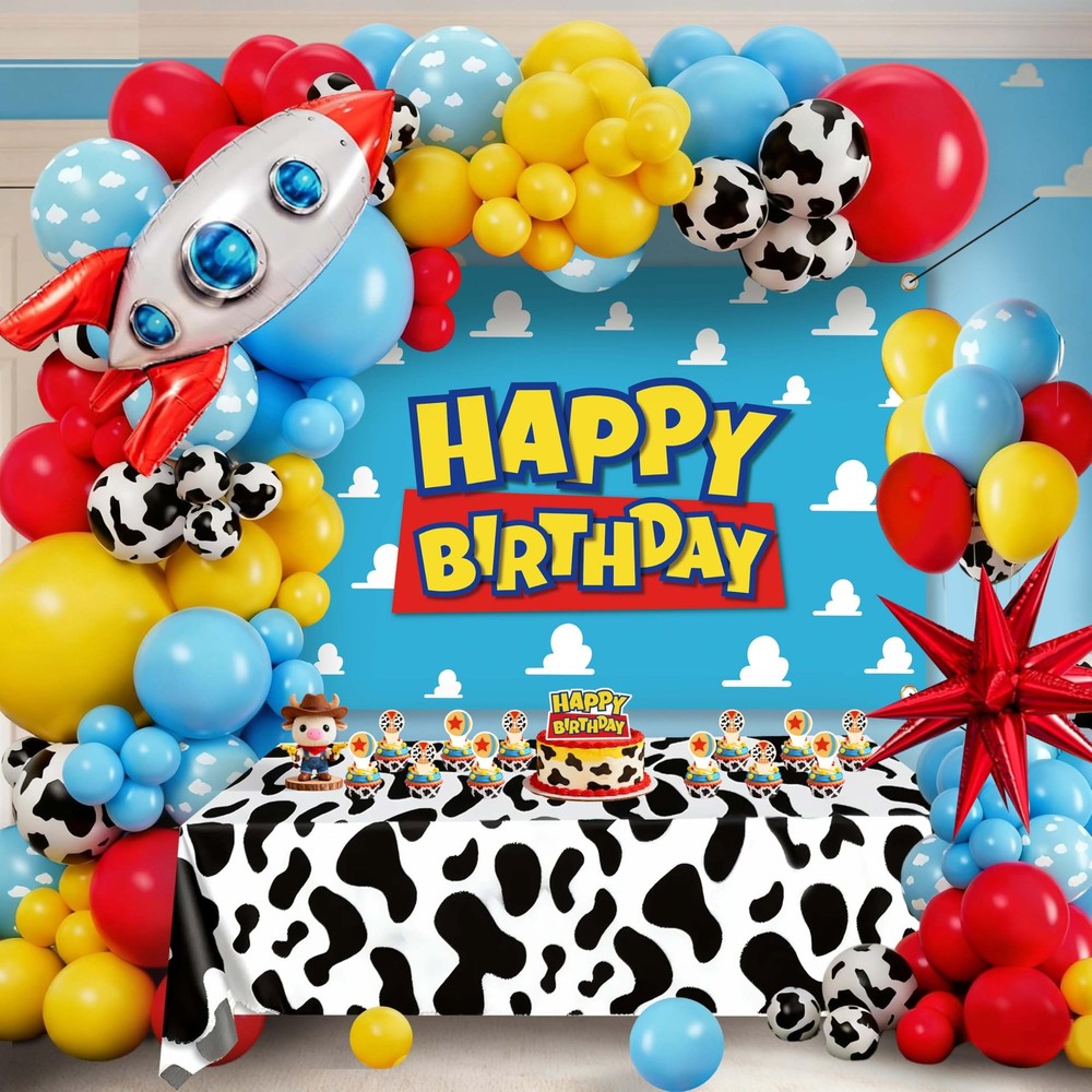 Cowboy and Space Birthday Decorations for Boys, Cartoon Theme Party Toy