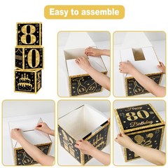 80th Birthday Decorations Boxes for Men- 3pcs Black Gold Happy 80th Birthday …