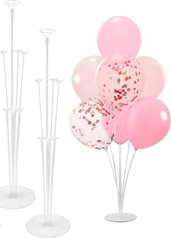 (2) 10″ Balloon Stand Table Kit w/LED Lights – Sticks & Bases Red Pink & Opaque