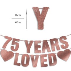 Pre-Strung 75th Birthday Banner – Rose Gold Glitter, Happy 75th Birthday Part…