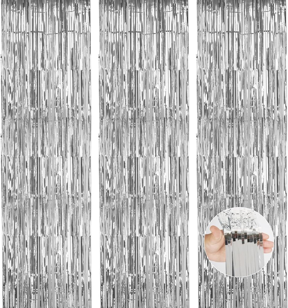 Accevo Silver Party Streamers 3Pack Metallic Tinsel Foil 3 Pack,