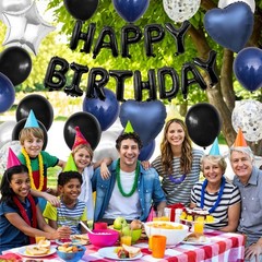Navy Blue and Black Birthday Decorations for Men,Blue Black White Balloons Ha…