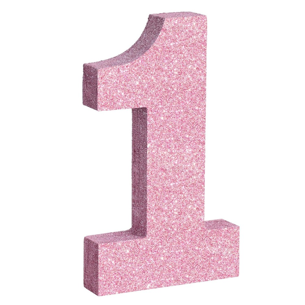 7.8″ Pink Glitter Number 1 Wooden Table Centerpiece for Birthday Party