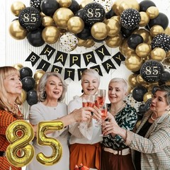 85th Birthday Party Decorations for Men Women Black and Gold 85th Birthday Ba…