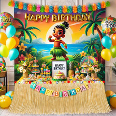 2 Pack Luau Table Skirts Tropical Hawaiian Party Decoration Grass Cover Set