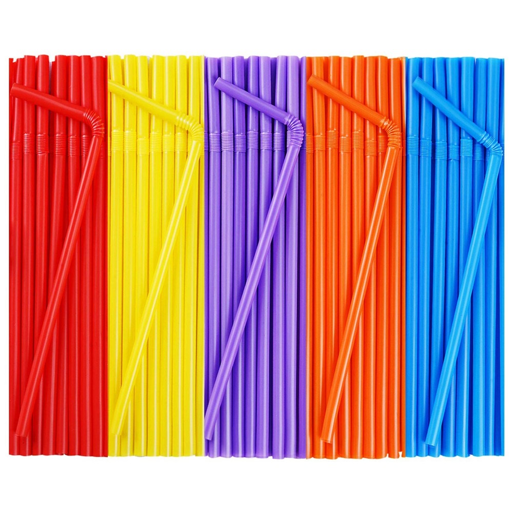 500 Pcs Colorful Flexible Disposable Plastic Drinking Straws.(0.23» diameter…