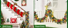 9 Ft Prelit Christmas Garland with Lights 8 Modes Timer 270 Branchs Cedar Snowy