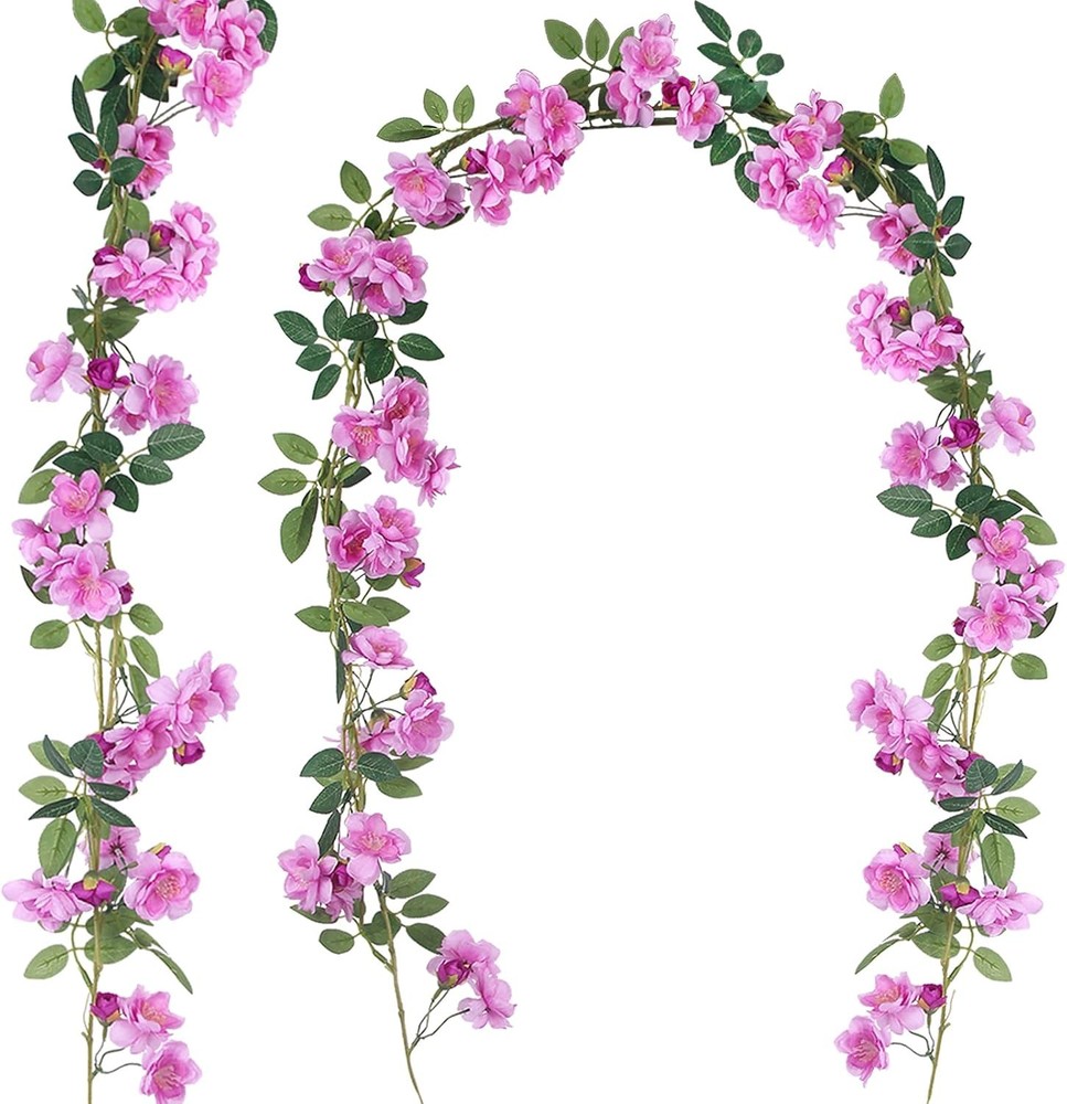 2 Pcs Artificial Flowers Garland for Outdoors Pink Faux Gardenia Garland 12Ft