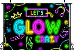 Neon Glow Party Decorations Supplies Backdrop 7X5Ft Glow in the Dark Let’S Glow