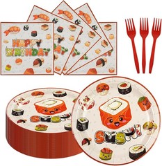Sushi Party Disposable Plates, Napkins and Forks Set