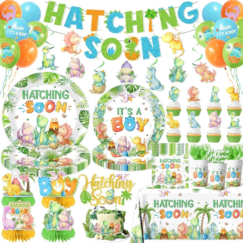 Dinosaur Baby Shower Tableware Includes Tablecover, Utensils, Decorations