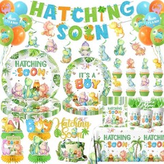 Dinosaur Baby Shower Tableware Includes Tablecover, Utensils, Decorations