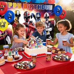 Power Rangers Party Decor for Boys Birthday Tableware Backdrop Cake Toppers Set