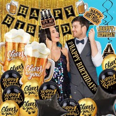 Black and Gold Party Decorations for Men and Women: Happy Birthday Banner, Fr…