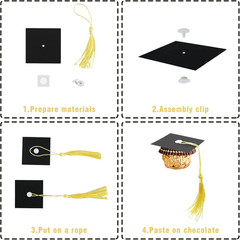 Graduation Cap Chocolate Decorations – 50Pcs Black & Dark Blue 2026 Set