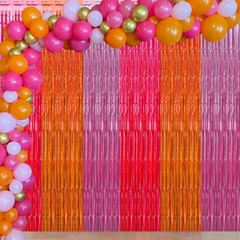 Pink Orange Party Decorations, Hot Pink Orange Pink Foil Fringe Backdrop Curt…