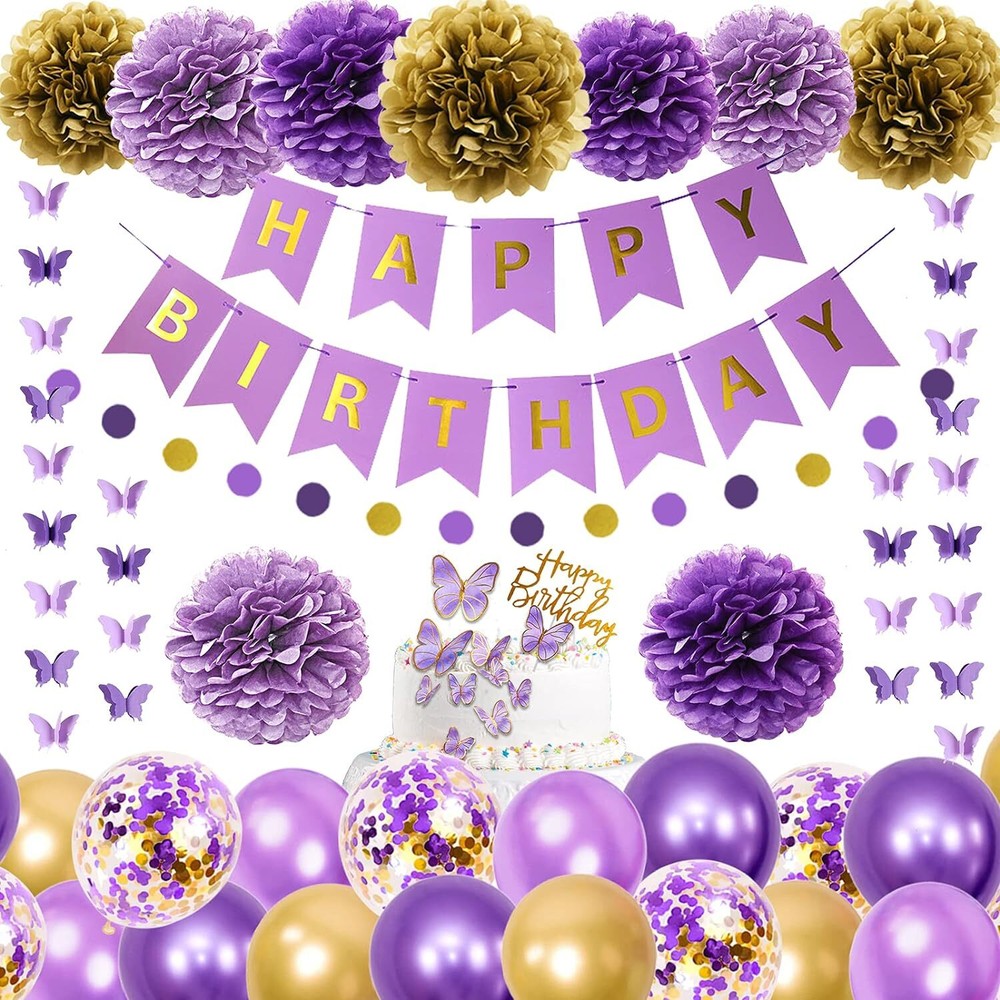 Decoraciones De Cumpleanos Moradas Para Mujeres Y Ninas Garlan Colgante De M…