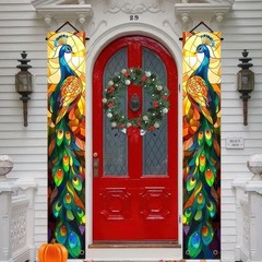 BlissYard 2pcs Peacock Decorations Door Banner Stained Glass Peacock Porch Ba…