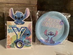 Stitch Birthday Party Kit Cake & Cup Cake Toppers Tablecloth Backdrop & More