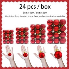 24 Count Small Christmas Ornaments Balls, Mini Ornaments for Mini 1.2 inch Red