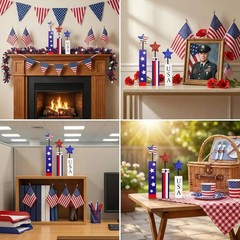 Charming 3-Piece Wooden Firework Decor – Ideal for 4th of July Celebrations