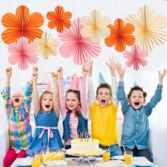 15 PCS Pink Orange Paper Flowers Lanterns Floral Backdrop Wall Decor