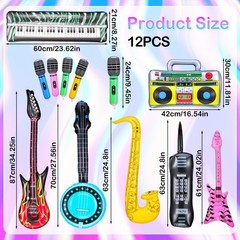 12 Pieces Inflatable Instruments Party Props Rock Star Toy Set Blow Up Guitar
