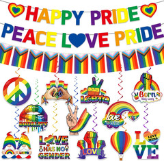 Pride Decorations, Rainbow LGBTQ Decorations include Happy Pride Banner Peace Lo