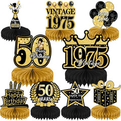 9Pcs 50Th Birthday Decorations – Black Gold 50Th Birthday Party Decorations for