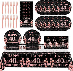 Rose Gold Birthday Tableware,40th Birthday Decorations for Women,61Pcs Rose Gold