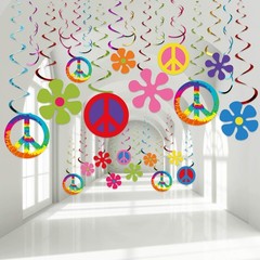 60s 70s Hippie Theme Birthday Party Decorations Foil Swirl Decorations, 60s 70s