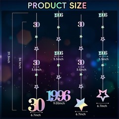 Iridescent 30th Decorations for Him Her, Pre-Strung Glitter Twinkle Number Vi…
