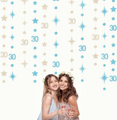 Champagne Gold Blue 30Th Birthday Decorations Number 30 Circle Dot Star Garland