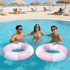 2PCS 37″ Inflatable Pool Floats for Adult Striped Swim Ring Pool Floaties Inf…