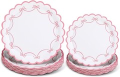 25 Place Setting Pink and White Scalloped Disposable Tableware Paper Plates