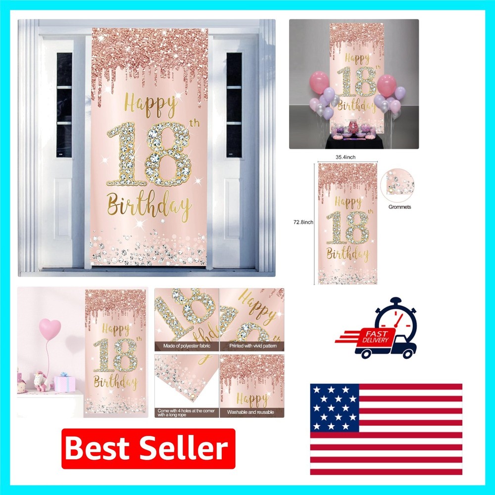 Eye-Catching 18th Birthday Door Sign – Pink Rose Gold with Stars & Diamonds