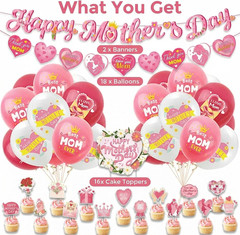 Happy Mothers Day Decorations, 36PCS Mothers Day Banner Balloons Cake Topper